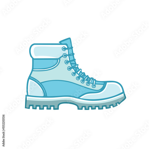 Blue hiking boot cartoon illustration for outdoor adventures and rugged terrains featuring strong construction and lace-up design