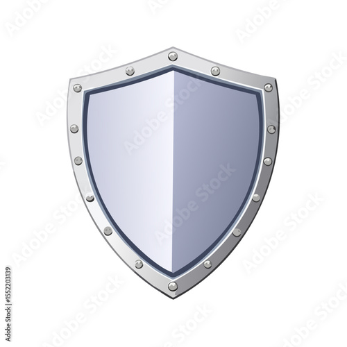 Metal shield with rivets on dark background representing defense security and protection illustration