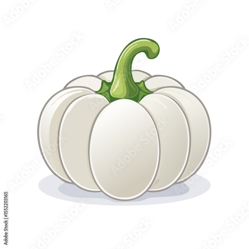 Cartoon White Pumpkin with Green Stem Isolated on Black Background Harvest Vegetable Illustration for Halloween and Thanksgiving