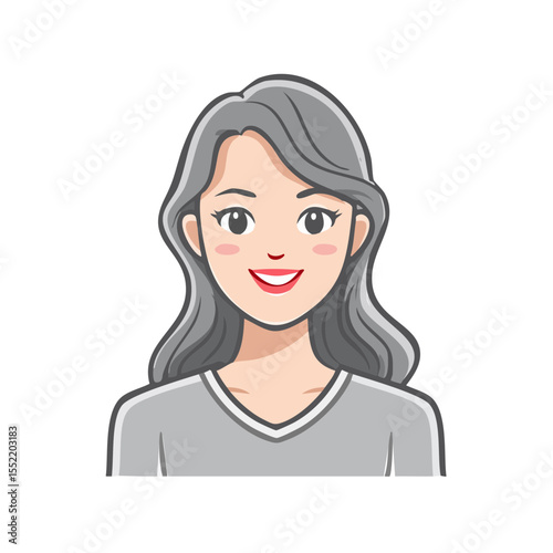 Illustration of a mature woman with gray hair smiling warmly in a cartoon style