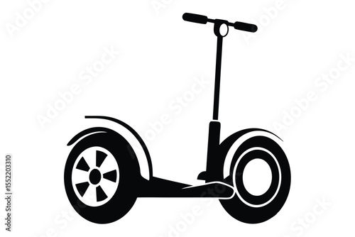 Black Silhouette of SelfBalancing Scooter with Handlebar, Electric Mobility Vector Graphic