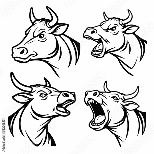 Cow and Face silhouette vector Style with white background
