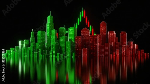 Abstract Financial Stock Market Cityscape with Price Chart Overlay