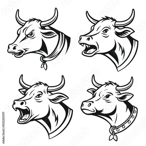 Cow and Face silhouette vector Style with white background
