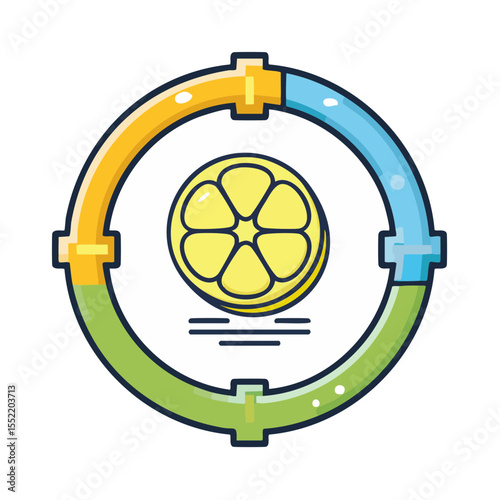 Stylized lemon slice icon within a circular segmented frame colorful and appealing