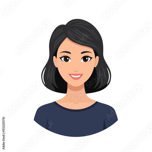 Cartoon woman portrait with bob haircut against a black background, avatar style image