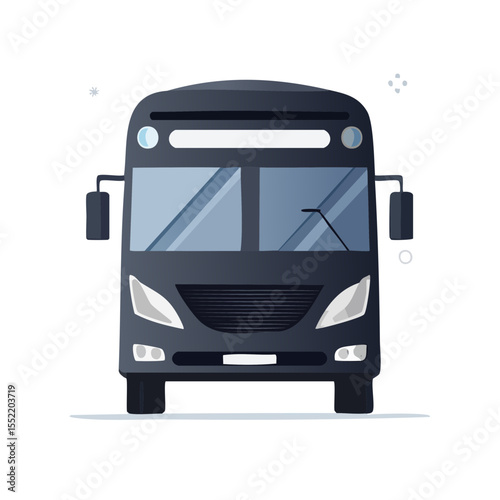 Front view of a black passenger bus illustration for transportation and travel concepts isolated on a dark background vector design