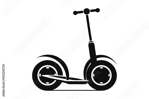 Black Illustrated StandUp Scooter with Handlebars, Footboard and Wheels Graphic Silhouette