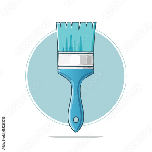 Illustration of a Blue Paint Brush with White Band, Painter Tool for Wall Decorating