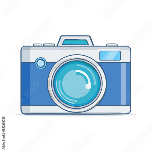 Illustration of vintage camera photography equipment blue and white vector design for creative projects and travel graphics