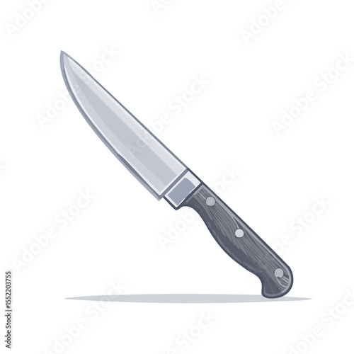 Illustration of a chef's knife with wooden handle isolated against black background culinary utensil used in home cooking and professional kitchens