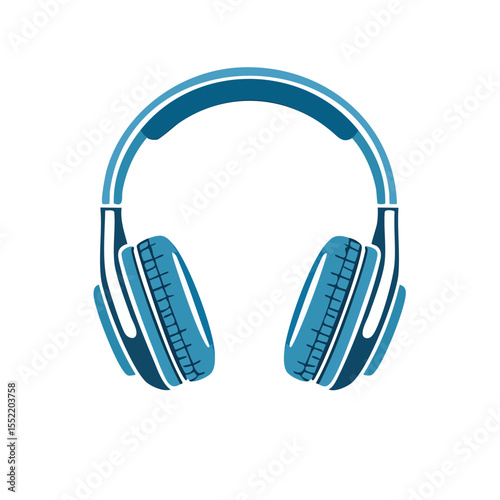 Illustration of Blue Over-Ear Headphones, Isolated on Black Background, Music Accessory