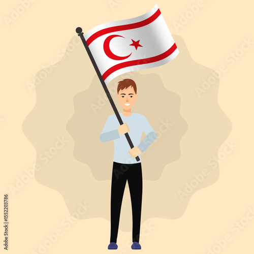 Happy Man Holding Northern Cyprus Flag