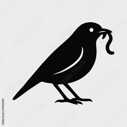 Silhouette bird eating worm isolated simple design Vector illustration
