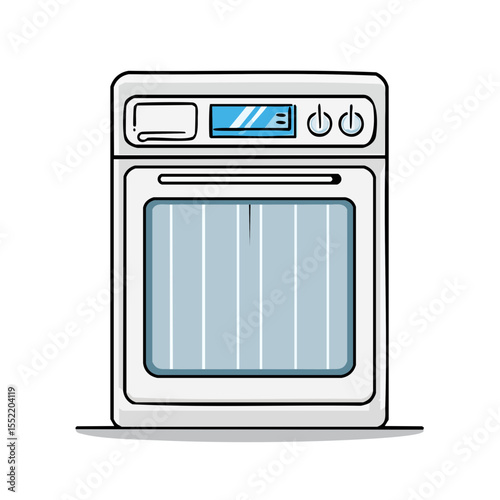 Isolated kitchen oven appliance for baking and cooking a delicious meal at home, cartoon vector illustration on clean black background