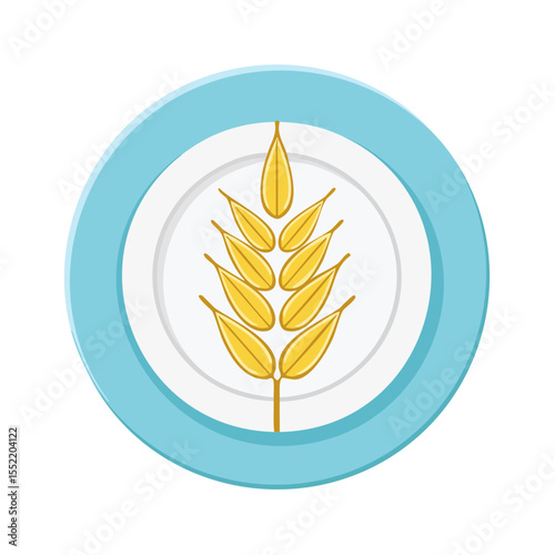 Wheat stalk graphic on a round plate food allergy concept gluten free healthy diet symbol vegetarian icon