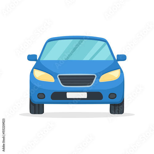 Front View of Blue Sedan Car Isolated Against Black Background, Auto Vehicle Illustration