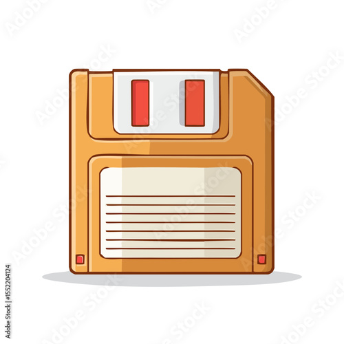 Illustration of orange floppy disk symbol of data storage from the past technology legacy concept isolated on a black background