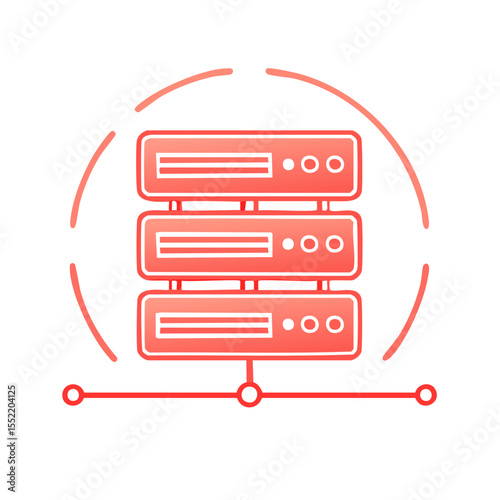 Coral Server Stack Illustration Depicting Data Storage and Networking Connectivity on Black Background