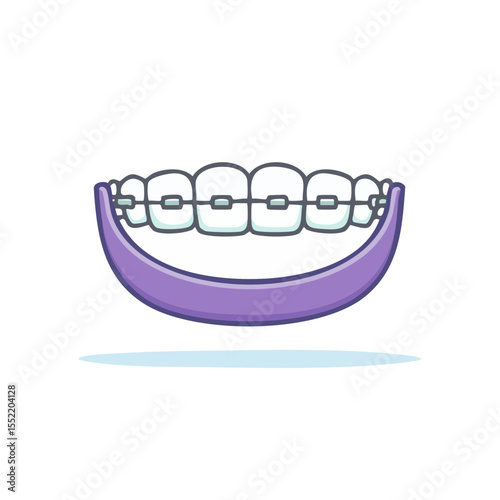 Cartoon teeth with metal braces for dental care and orthodontic treatment illustration