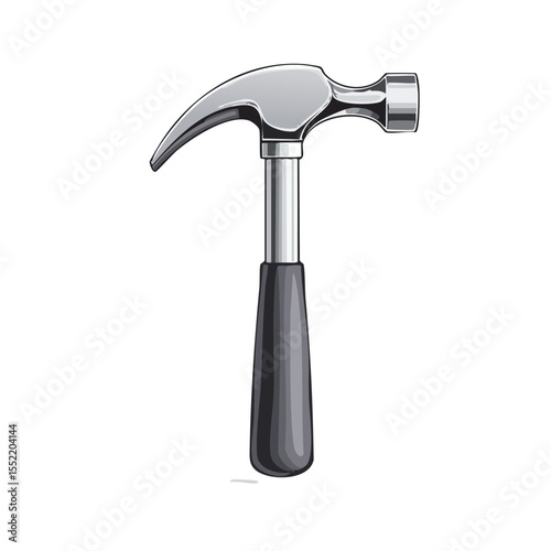 Illustration of a Metal Claw Hammer with Grey Handle on Black Background. Home improvement tool concept
