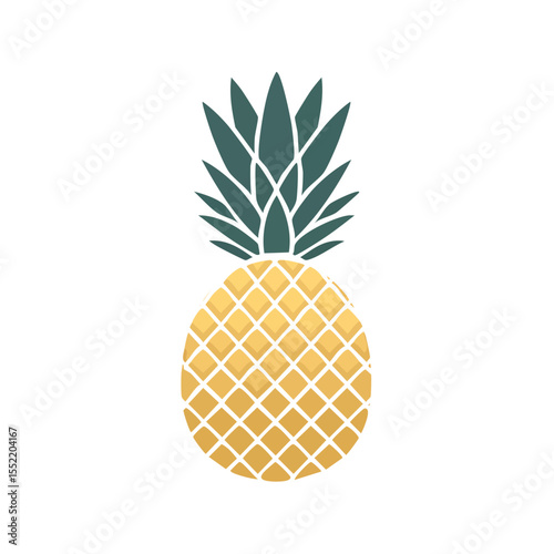 Illustration of a Ripe Pineapple with Dark Green Crown on Black Background Fresh and Tropical