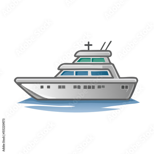 Illustration of a Sleek White Yacht Floating on Calm Blue Water Vacation Luxury Cruise