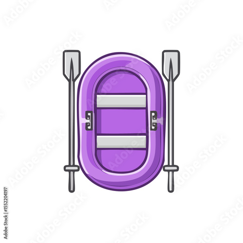 Illustration of a purple inflatable raft with two oars for river rafting adventures and summer fun recreation