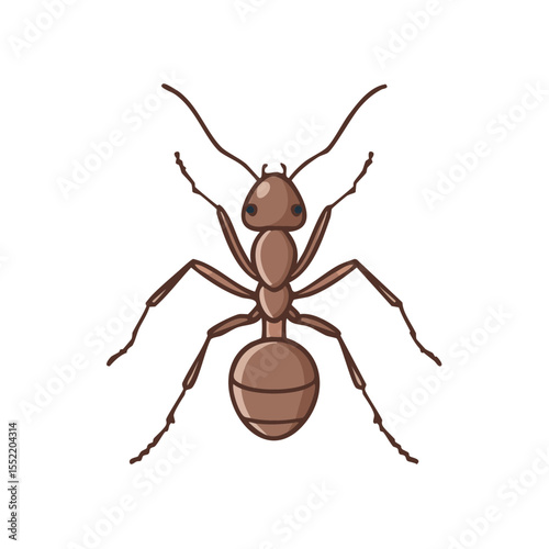 Cartoon Ant Detailed Illustration Brown Insect Standing Posing on Black Background