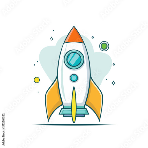 Cartoon rocketship soaring to the stars concept with space elements for children education science fiction space travel and exploration