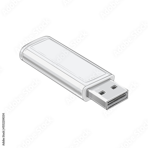 Stylized illustration of a white USB flash drive for data storage and portability on a black background for tech design projects
