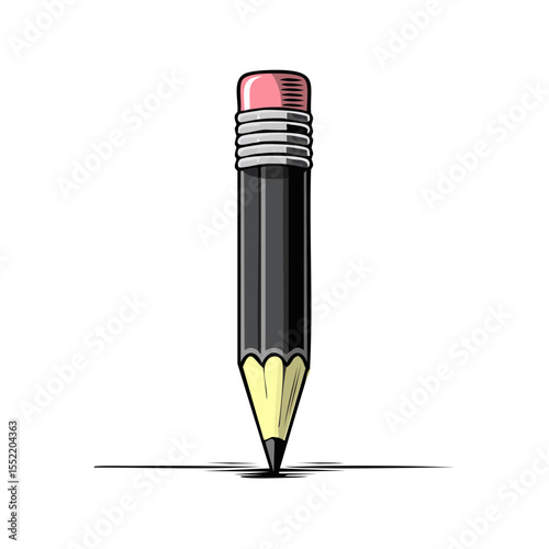 Illustration of a Gray Pencil with Pink Eraser on Black Background