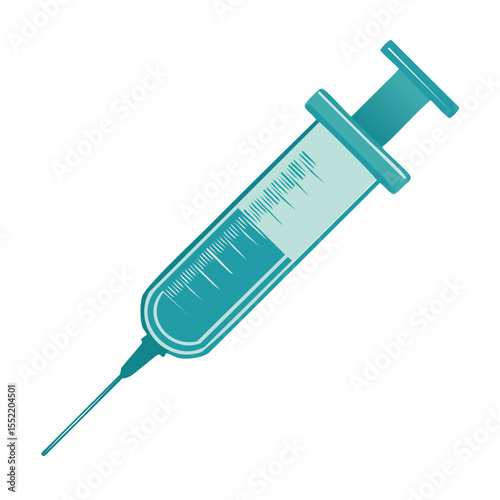 Stylized Syringe for Medical Treatment Vaccination Injection Teal Colors on Black Backdrop Graphic Design Vector Illustration