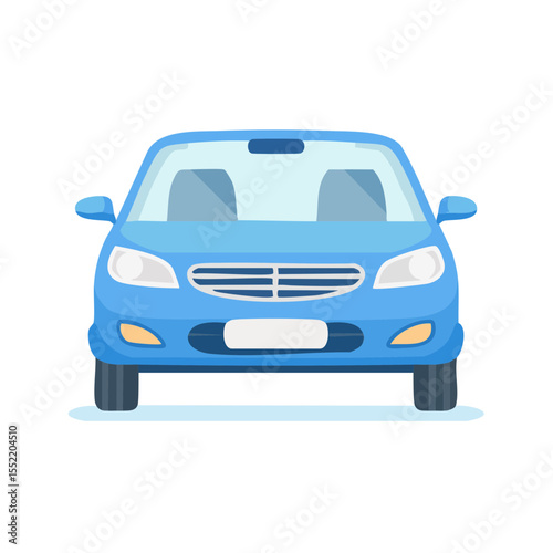 Front view of a blue cartoon car with flat vector design on a black background