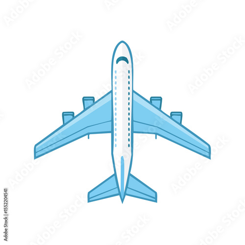 Overhead View of a Blue Passenger Airplane on Black Background