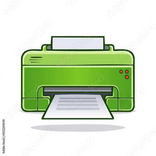 Green Office Printer Cartoon Style Printing Documents on Black Background