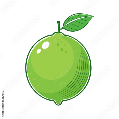 Isolated cartoon lime with leaf on a black background in a flat design style. Single green citrus fruit icon.