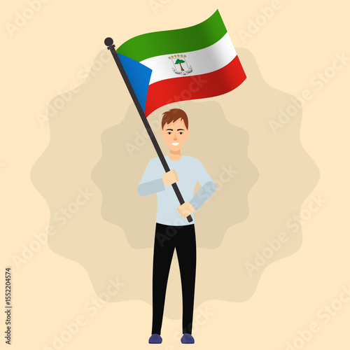 Happy Man Holding Equatorial Guinea Flag
