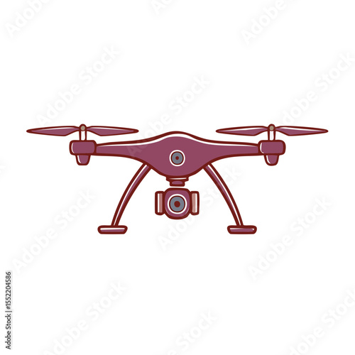 Illustration of a maroon-colored drone with a camera on a black backdrop