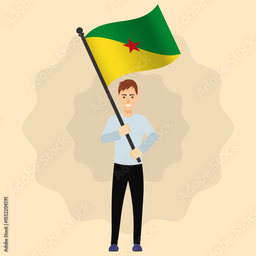 Happy Man Holding French Guiana Flag