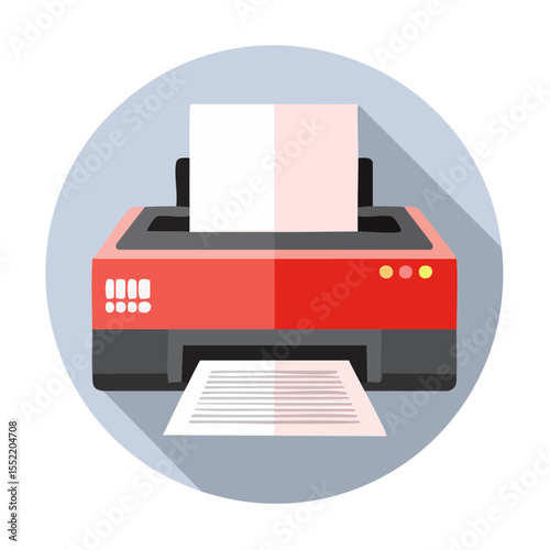 Printer Printing Documents Flat Design Office Technology Device Icon Circle Background