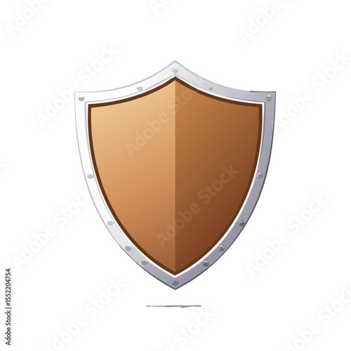 Metal shield illustration representing security protection defense and safety emblem on a black backdrop
