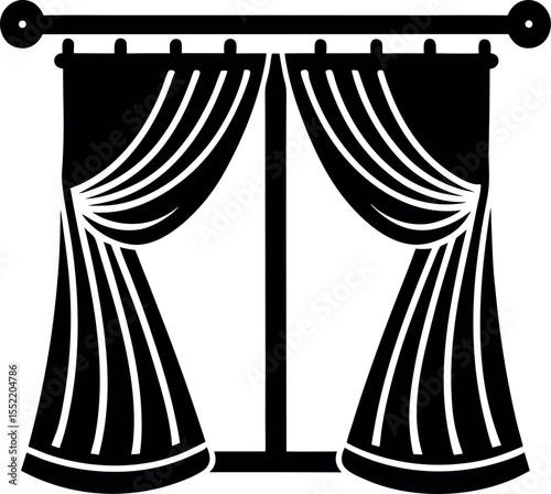 Window with Curtains Silhouette Icon Vector