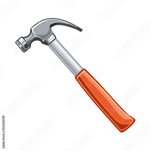 Cartoon Hammer Tool with Metal Head and Orange Handle Illustration Construction Repair and Carpentry Concept Graphic Isolated on Black