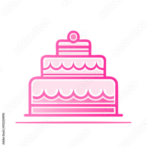 Cute cartoon tiered cake in pink with decorative icing for birthdays and celebrations minimal vector illustration