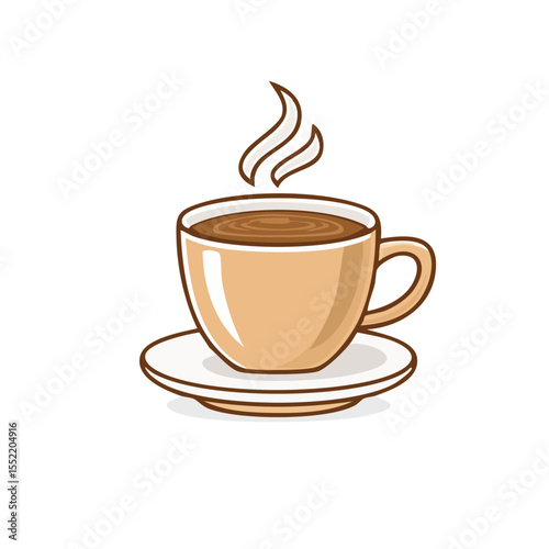 Aromatic Coffee Cup Illustration on Black Background, Hot Drink with Steam