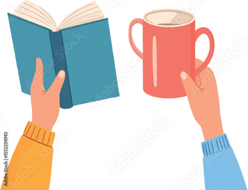 Reading a book and drinking coffee in the morning for a relaxing moment alone