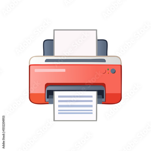 Vibrant Red Printer with Paper Printing Documents in Office Stationary Setup