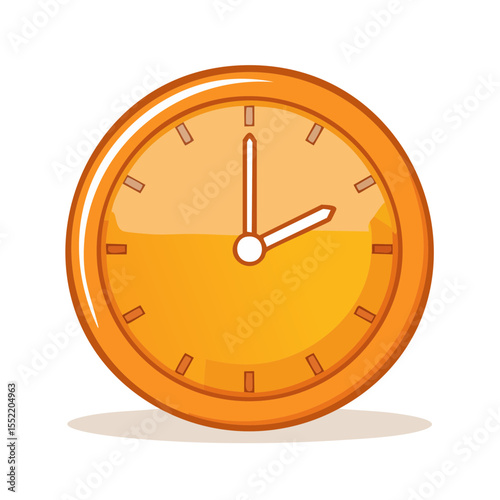Cartoon Style Orange Clock Face Showing the Time, Standing with a Shadow