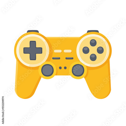 Yellow video game controller illustration for console gaming entertainment hobby icon for digital games and recreational technology industry